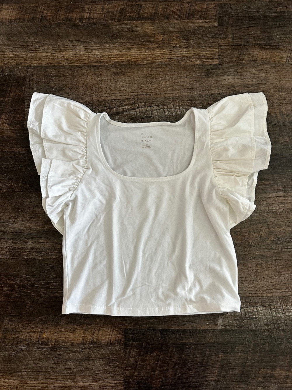 A New Day Women's White Ruffle Sleeve Top